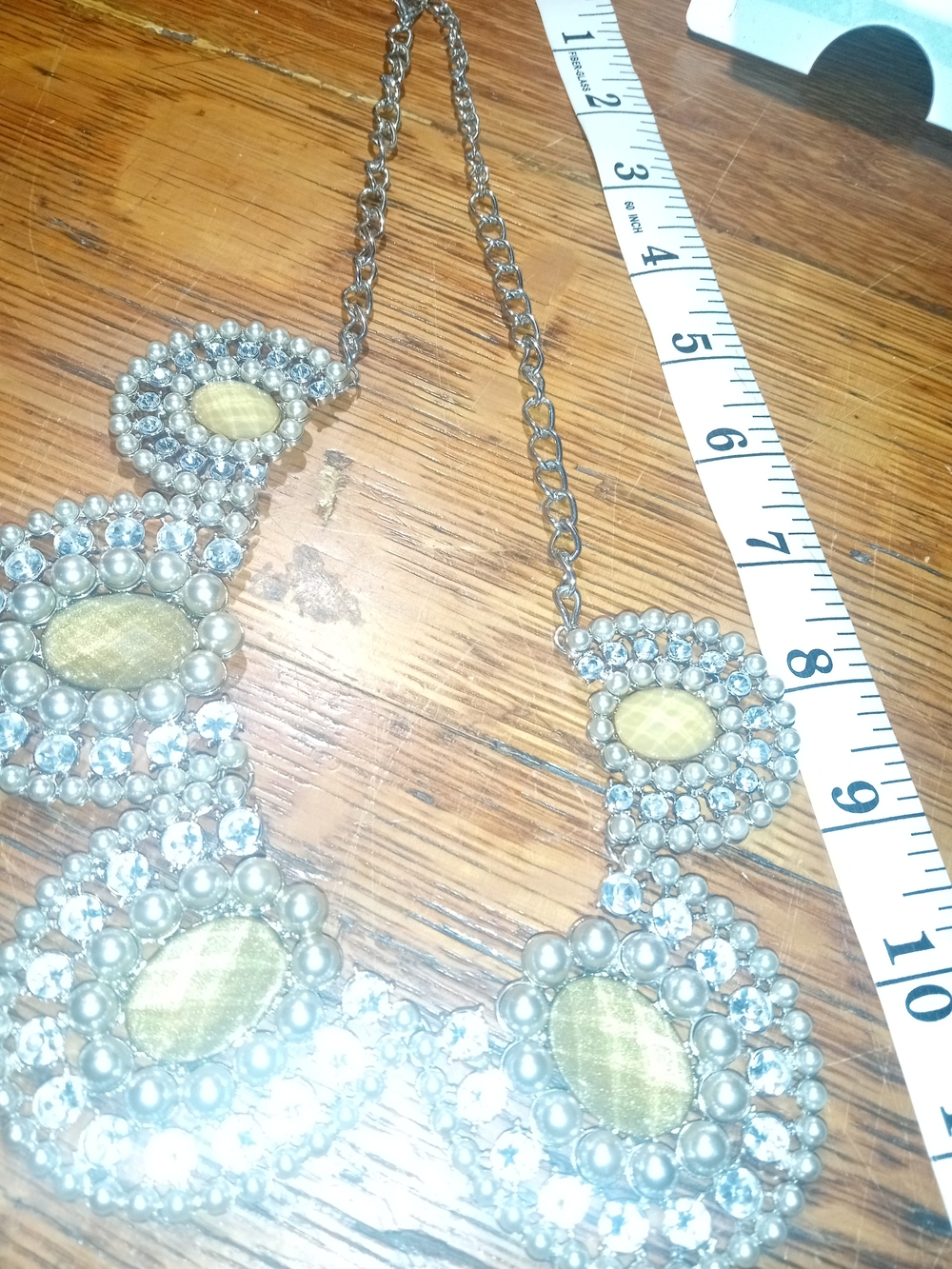 Lucia Silver-Tone Statement Necklace with Pale Green Cabochons